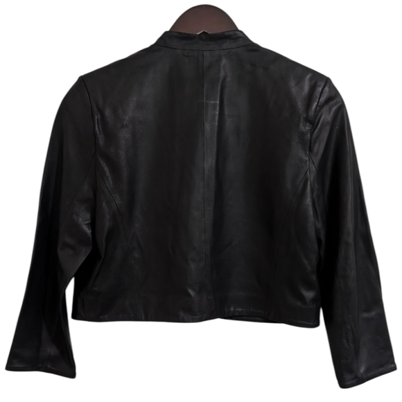 LAMARQUE Black 100% Genuine Leather Cropped Open Front Bolero Jacket - Size 6 - Picture 4 of 9